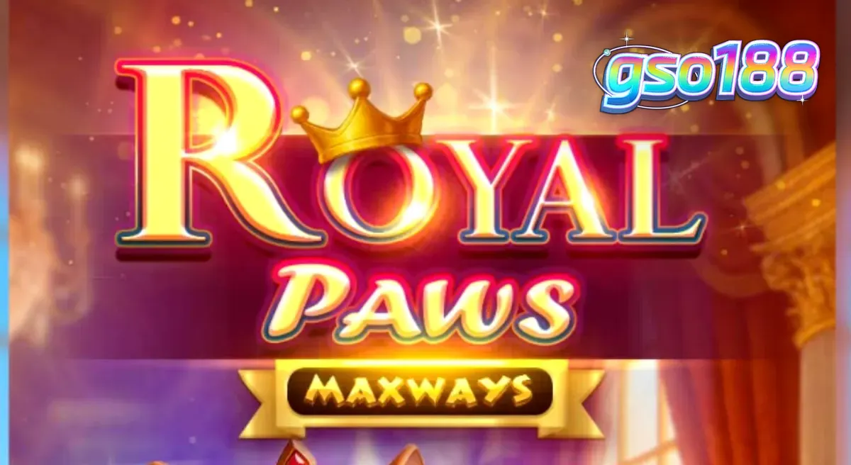 Royal Paws Maxways slot game interface featuring royal cat symbols and golden garden background.