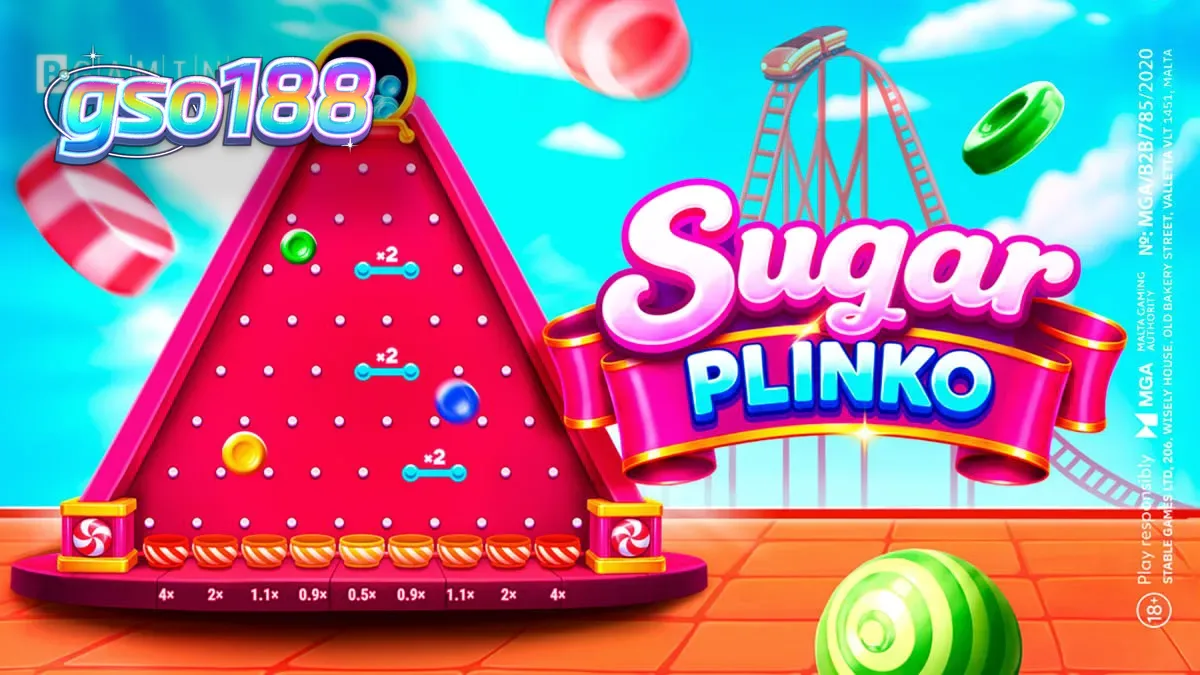 Tampilan visual permainan Sugar Plinko dengan tema permen yang ceria